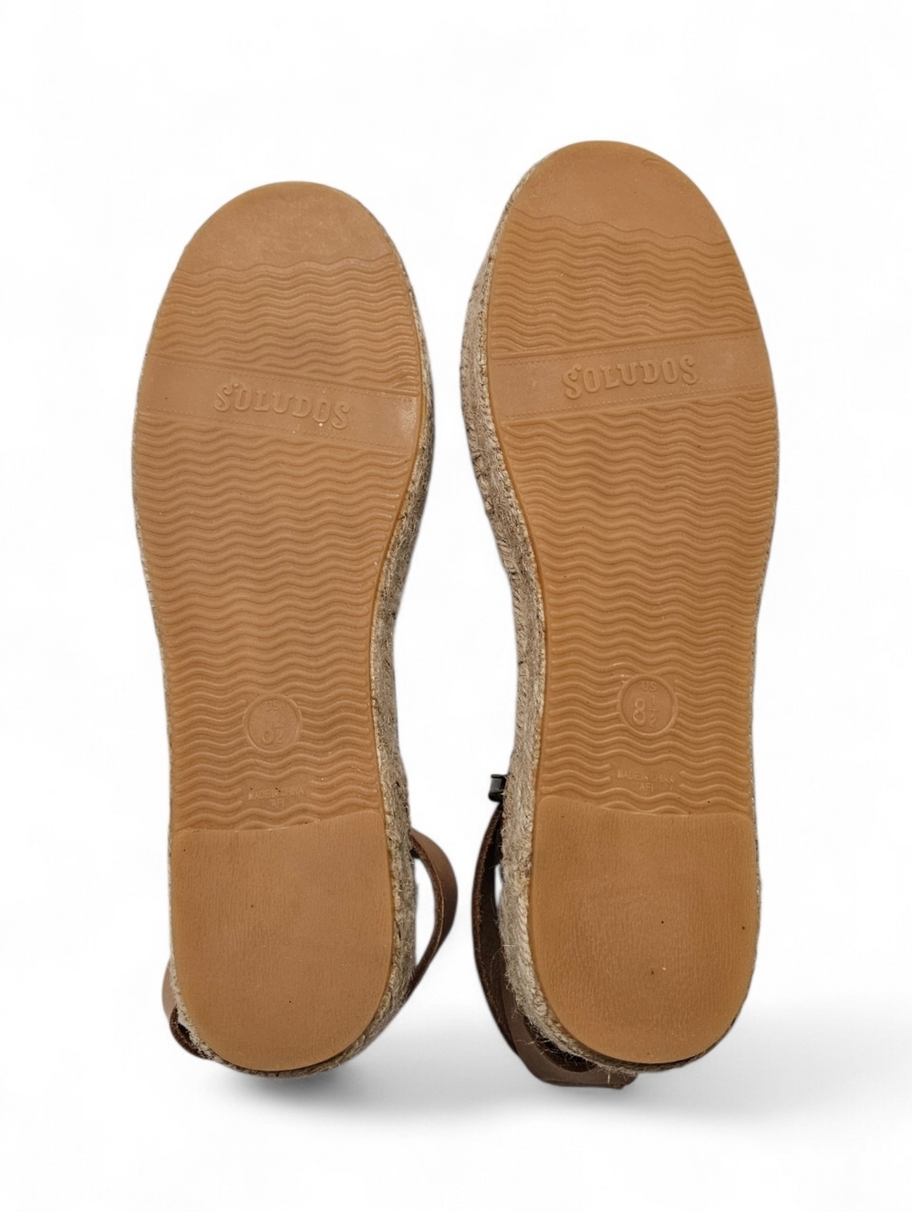 Soludos Cadiz Platform Espadrille Sandal In Tan Leather And Cream Size 8.5 - Picture 9 of 11